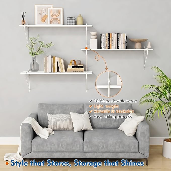Harwaya White Floating Book Shelves for Wall 36 Inches Long Set of 3, Decorative Wall Bookshelf for Bedroom Living Room Home Office, Large Wall Storage Shelving for Kitchen Laundry Room Closet (White)