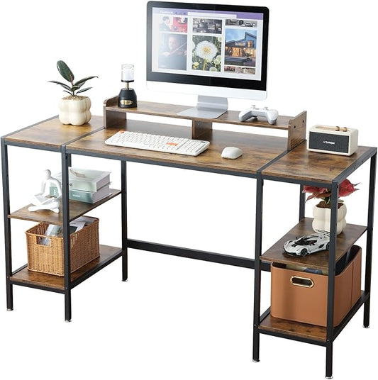 55-inch Computer Desk with Storage Shelf - Vintage Ideal Gaming Desk for Bedrooms, Small Spaces, and Home Offices Modern Writing Desk for PCs.