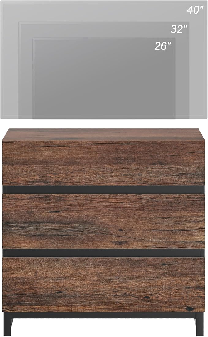 WAMPAT Dresser for Bedroom, Closet Organizers and Storage with 3 Drawers, Chest of Drawers with Metal Base, Modern Wood Dresser for Living Room, Hallway, Entryway, Brown