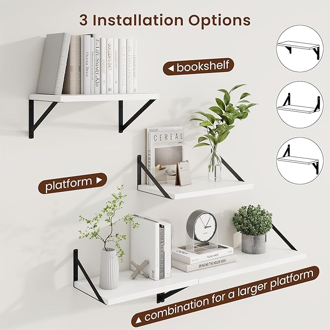 Axeman Deep Floating Shelves | 16 Inch White Wall Shelves Set of 2 | 10 Inch Deep Wood Floating Shelves for Wall | 16" W x 10" D White Shelves for Living Room Bathroom Kitchen