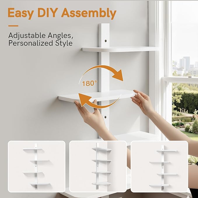 Afuly White Floating Shelves for Wall Display Shelf Unit Modern Decorative Solid Wood Shelving Home Decor Living Room Bedroom Coffee Bar Bathroom Small Space Plant Photo Set of 4