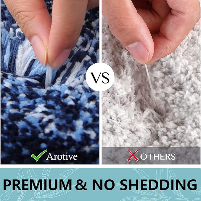 Arotive Microfiber Bathroom Rugs, Shaggy Soft and Absorbent Bath Rug, Non-Slip, Thick Plush Machine Washable Dry Bath Mats for Bathroom, Tub and Shower, 30x30, Blue, Round