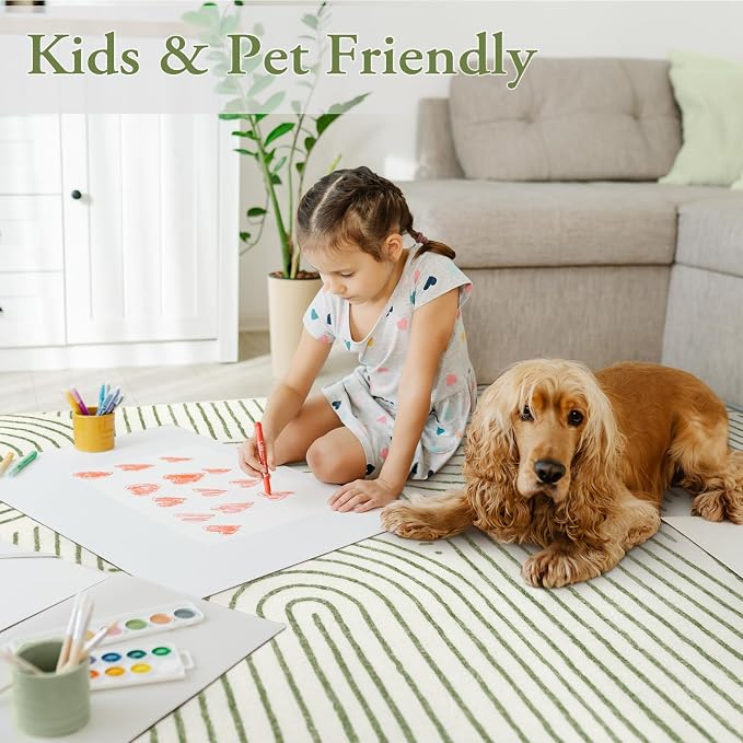 Lahome Rainbow 4x6 Area Rugs for Bedroom, Soft Washable Rugs for Entryway Ultra-Thin Modern Green Rug, Non-Slip Throw Rug Carpet for Kitchen Office Living Room Darrell (4'x6',Green)