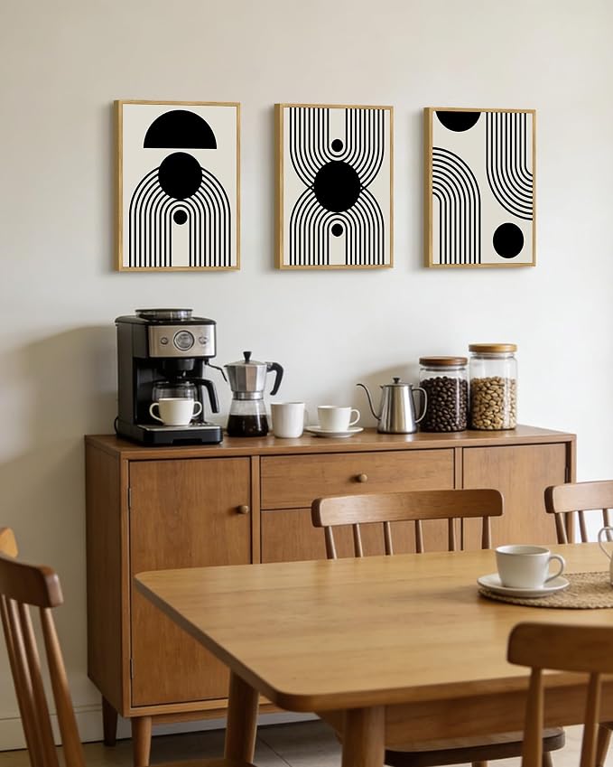 Drsoum Black Abstract Boho Wall Art Framed Modern Bohemian Wall Decor Geometry Lines Prints Ready to Hang 11x14in Natural Framed