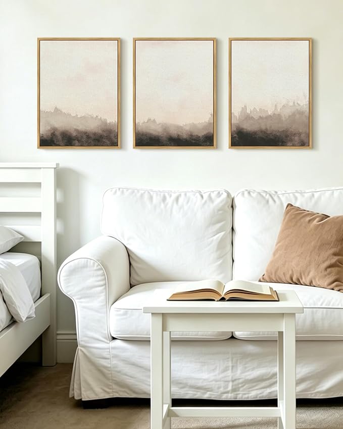 KUVIOKE Watercolor Brown Landscape Abstract Framed Wall Art Nature Wilderness Illustrations Wall Decor Minimalist Modern Art Print Home Decor 12x16in (Natural Framed)