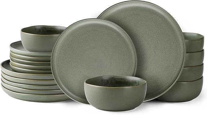AmorArc Ceramic Dinnerware Sets, Wavy Rim Stoneware Plates and Bowls Sets,Dishwasher & Microwave & Oven Safe Dishes set, Service for 6 (18pc)