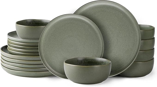 AmorArc Ceramic Dinnerware Sets, Wavy Rim Stoneware Plates and Bowls Sets,Dishwasher & Microwave & Oven Safe Dishes set, Service for 6 (18pc)