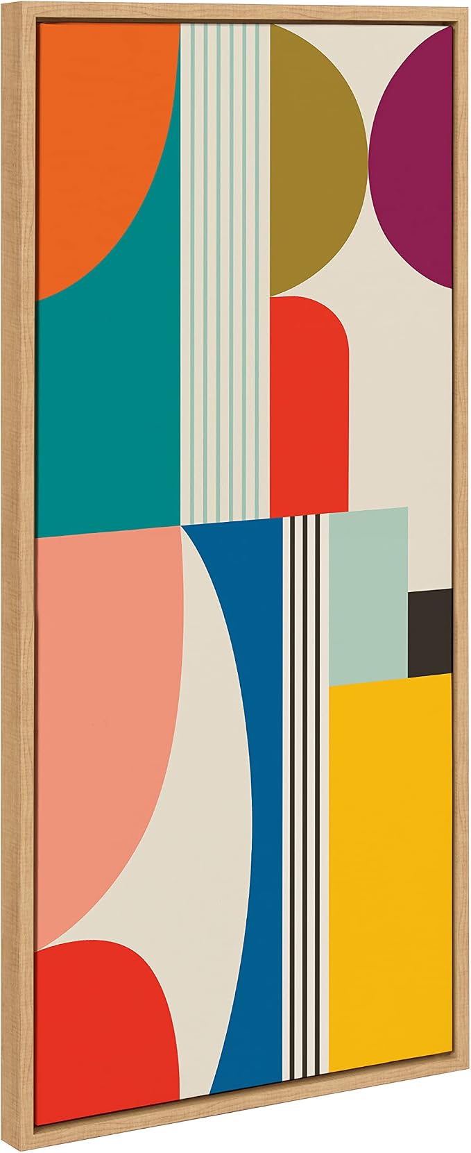 Kate and Laurel Sylvie Mid Century Modern Pattern Framed Canvas Wall Art by Rachel Lee of My Dream Wall; 18x40 Natural; Colorful Abstract Art Print for Wall