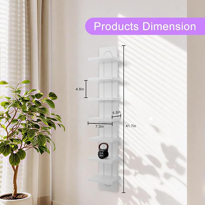 VIWODS 7 Tier Wall Shelf Unit with Light-Small Floating Shelves for Home Decor, Modern Unique Asymmetric Design for Bedroom & Living Room Storage