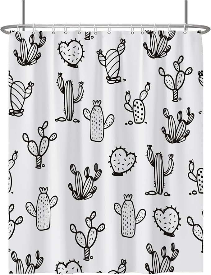 Baocicoo Cartoon Cactus Shower Curtain Tropical Plants Mexican Texas Minimalism Black and White Decorative Artistical Shower Curtains for Home Bathtubs Bath Waterproof Fabric with Hooks 72x84 Inches