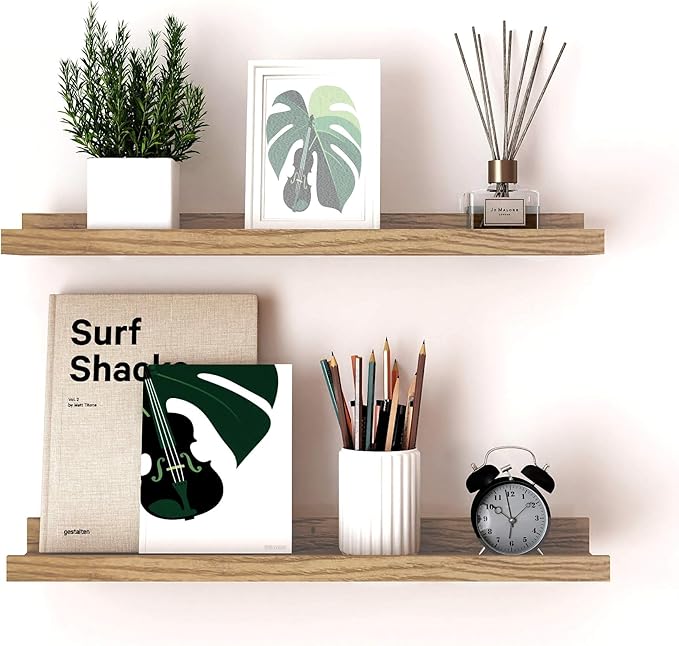 Floating Shelves for Wall Decor, Long Wall Mounted Storage Shelf for Bedroom, Living Room, Bathroom, Kitchen, Nursery, Display Picture Ledge Shelf with Lip Set of 2-24 Inches, Oak