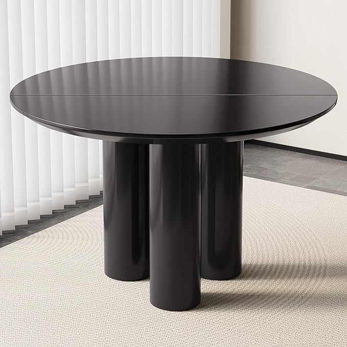 46.06" Round Dining Table for 2-4 Person, Circular Black Kitchen Table, Modern Dining Room Table for Kitchen, Living Room, Bar, Space Saving, Table Only