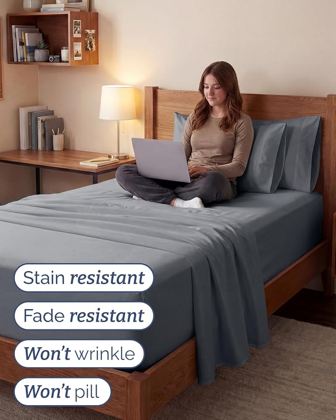 Extra Deep Twin XL Sheet Set - 4 Piece College Dorm Bed Sheets Set with Extra Deep Pockets - Ultra-Soft, Comfy & Breathable Bedding for Women, Men, Kids & Teens - Wrinkle & Fade Resistant - Steel Blue