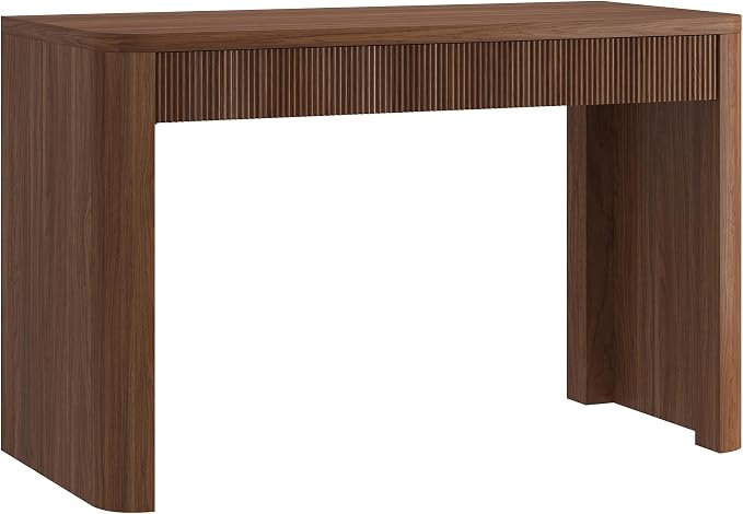 Henn&Hart 48'' Fluted Modern Rectangular Home Office Desk, Ribbed Computer Desk, Writing Table with 2 Drawers for Home Office, Medium Walnut