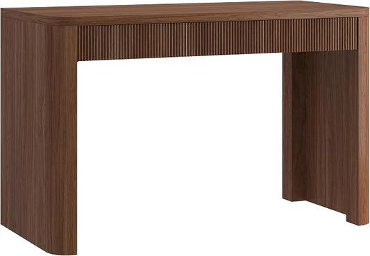 Henn&Hart 48'' Fluted Modern Rectangular Home Office Desk, Ribbed Computer Desk, Writing Table with 2 Drawers for Home Office, Medium Walnut