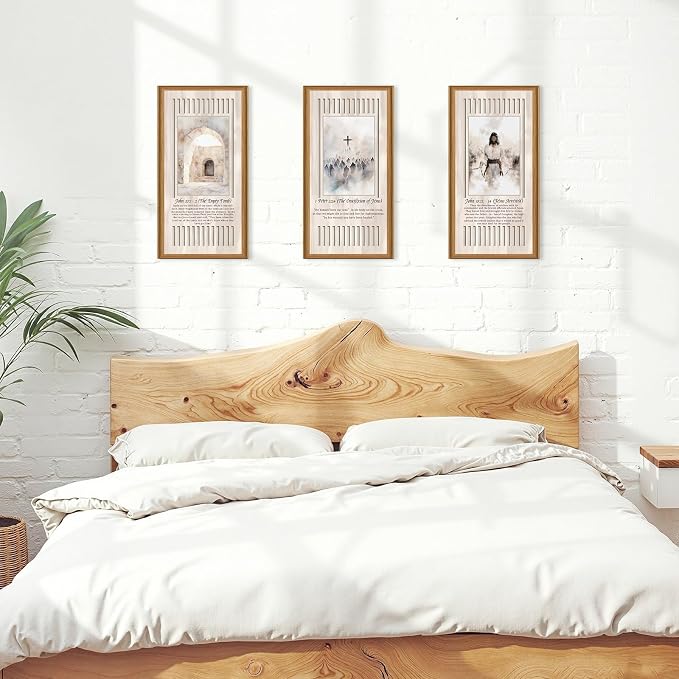 Ausril 3 Pcs Boho Christian Nativity Scene Wood Wall Art Birth of Jesus Wall Decor Catholic Easter Hanging Art Christmas Religious Artwork for Church Living Room Bedroom 7.9 x15.8 Inch