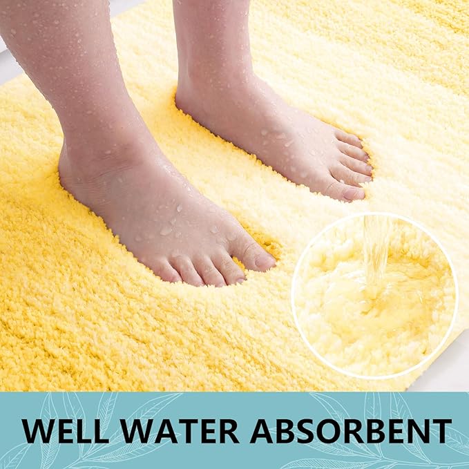 Arotive Microfiber Bathroom Rugs, Shaggy Soft and Absorbent Bath Rug, Non-Slip, Thick Plush Machine Washable Dry Bath Mats for Bathroom, Tub and Shower, 47x20, Yellow, Rectangular