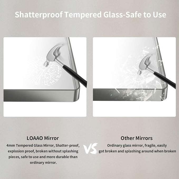 LOAAO 60X30 Inch Brushed Nickel Bathroom Mirror, Rounded Rectangle Silver Metal Frame Mirror, Brushed Nickel, Anti-Rust, Shatter Proof, Hangs Horizontally or Vertically