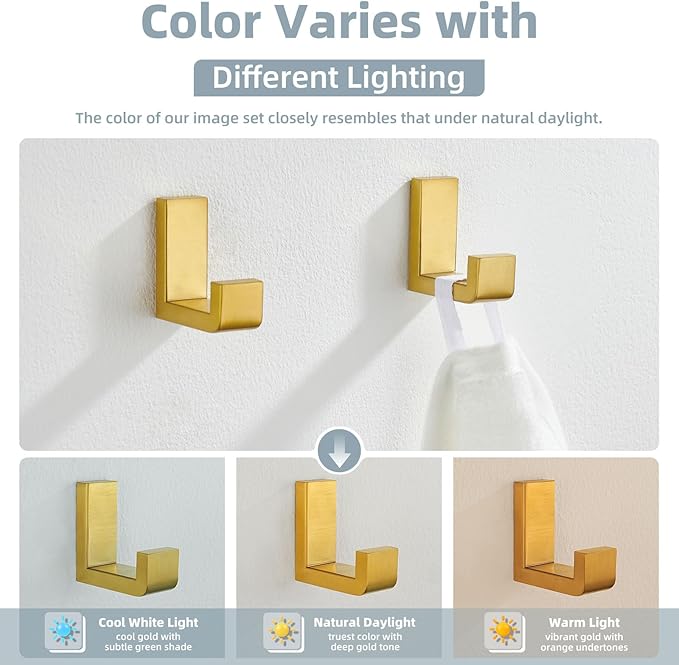 Angle Simple Towel Hook Brushed Dark Gold 2 Pack, 304 Stainless Steel Robe Hook for Bathroom