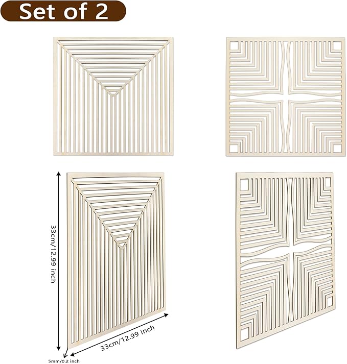 Homenthus 2 Pcs Abstract Wood Wall Art, Mid Century Modern Geometric Wood Wall Decor Minimalist Wooden Wall Art Decor Panels for Boho Living Room Bedroom Kitchen Dining Room Office Home Wall Decor