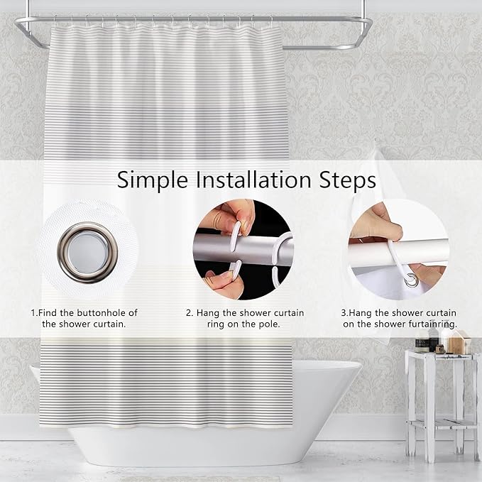 Abstract Stripes Shower Curtain for Bathroom Brown and Yellow Lines Geometric Pattern Bath Curtain Waterproof Polyester Fabric Shower Curtains with Hooks Modern Home Decorative, 72x84 Inch
