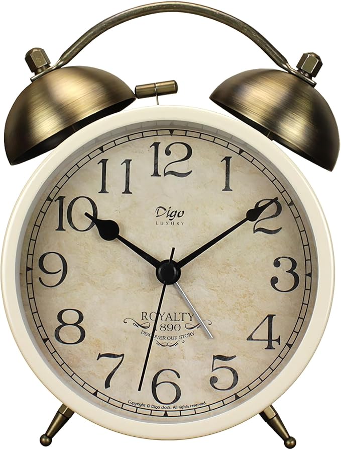 Maxspace 4 Inch Twin Bell Alarm Clock, Retro Analog Alarm Clock Silent Non-Ticking Quartz with Nigh Light, Small Desk Clock for Bedside Table, Battery Operated (White)