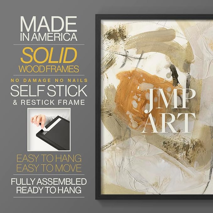 Renditions Gallery Set of 2 Peel & Stick Framed Prints, Neutral Abstract Wall Art, Earthy Tones Blended Brushstrokes Wall Decor, Re-Stickable - Ready to Hang - 11"x14" - Black Frame LT588