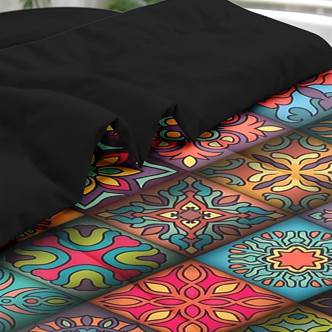 Pamnest Comforter Set King Size, Colorful Vintage Floral 7 Pcs Bedding for Kids and Adults, Mandala Bohemian Flower Bed Sheet Sets with Fitted Sheet 2 Pillowcases & 2 Shams for Bedroom Bed Decor