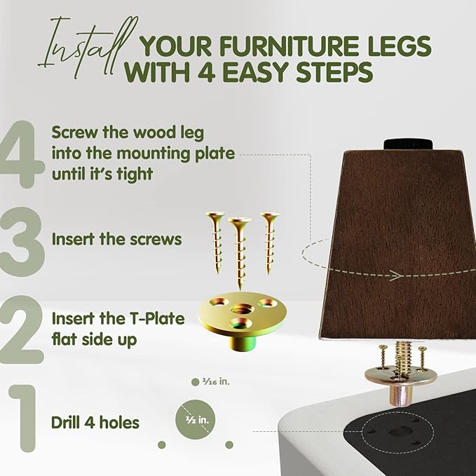 Yes4All 3 Inches Square Wood Furniture Legs Set of 4 - Wooden Replacement Feet for Couch - Adjustable Sofa, Ottomans Tapered Leg with Leveler - Brown Solid Wood Parts for Table, Chair