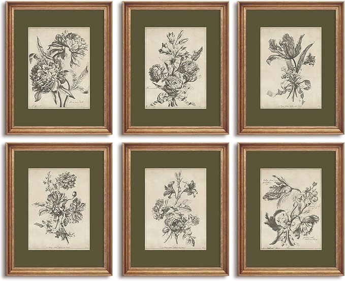 Vintage Floral Wall Art Sketch Flower Prints Antique Botanical Canvas Wall Art Decor Vintage Etchings Floral Poster Green Botanical Painting Sage Green Artwork for Bedroom 12x16x6 Inch Unframed