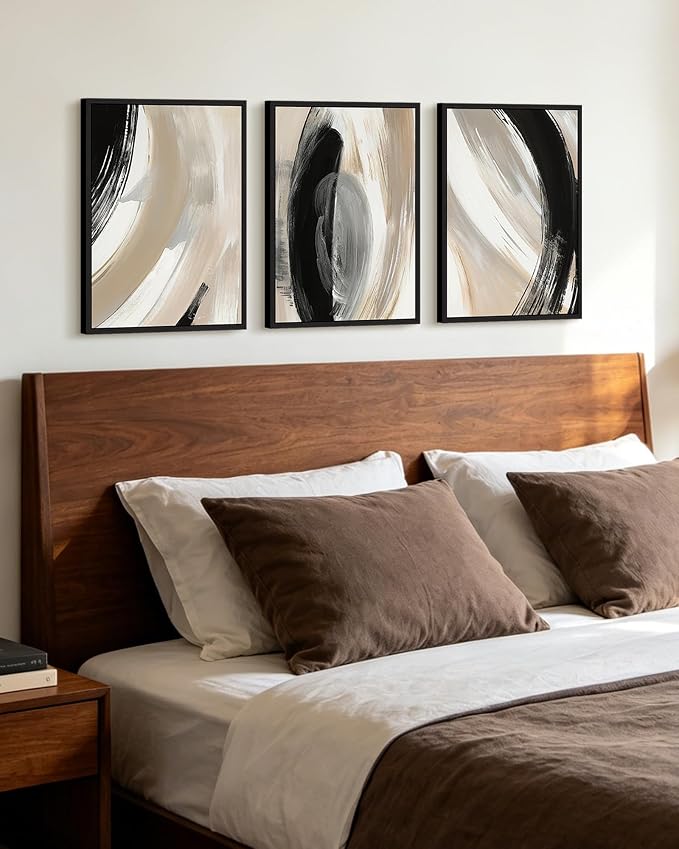 KUVIOKE Black Abstract Framed Wall Art Neutral Minimalist Graffiti Pastel Wall Decor Modern Illustration Art Painting for Bedroom Dining Room 12x16in (Black Framed)