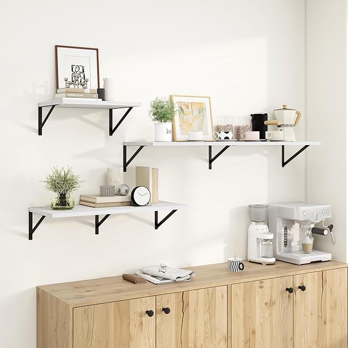Dreamland Floating Shelves for Wall, 12 Inch Deep Floating Shelves Set of 2, 48W x 12D Large Wall Shelf with Sturdy Metal Brackets for Living Room, Bathroom, Bedroom and Kitchen, White