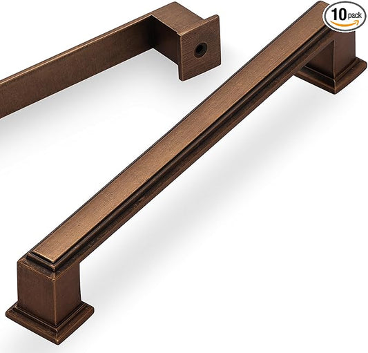 Lardmon 10 Pack 6.3 Inch(160mm) Hole Center Antique Brass Modern Cabinet Pulls Kitchen Cabinet Handles Kitchen Cabinet Hardware Timeless Drawer Pulls for Dresser Cupboard Wardrobe, A-Brass(6.3x10)