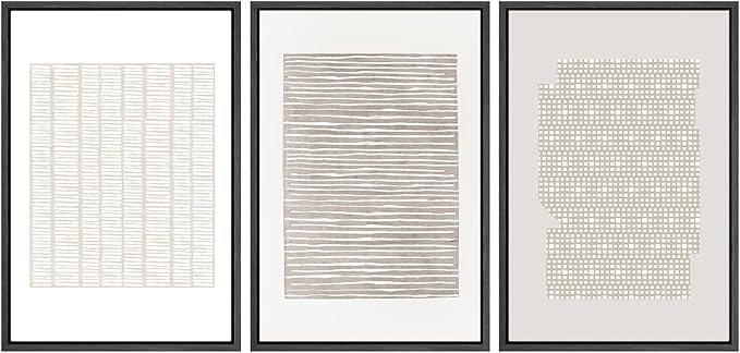 SIGNWIN Framed Canvas Print Wall Art Set Tan Geometric Pattern Landscape Abstract Shapes Cozy Neutral Modern Art Decorative Boho Relax/Zen Nordic for Living Room, Bedroom, Office - 24"x36"x3 Black