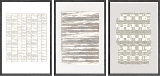 SIGNWIN Framed Canvas Print Wall Art Set Tan Geometric Pattern Landscape Abstract Shapes Cozy Neutral Modern Art Decorative Boho Relax/Zen Nordic for Living Room, Bedroom, Office - 24"x36"x3 Black
