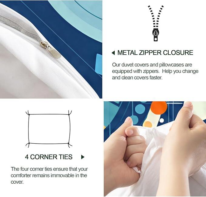 Blue Geometry Duvet Cover Full Size, Ultra Soft Microfiber Bedding Set 3 Piece Bedroom Decor Modern Abstract Comforter Cover and 2 Pillow Sham with Zipper Closure
