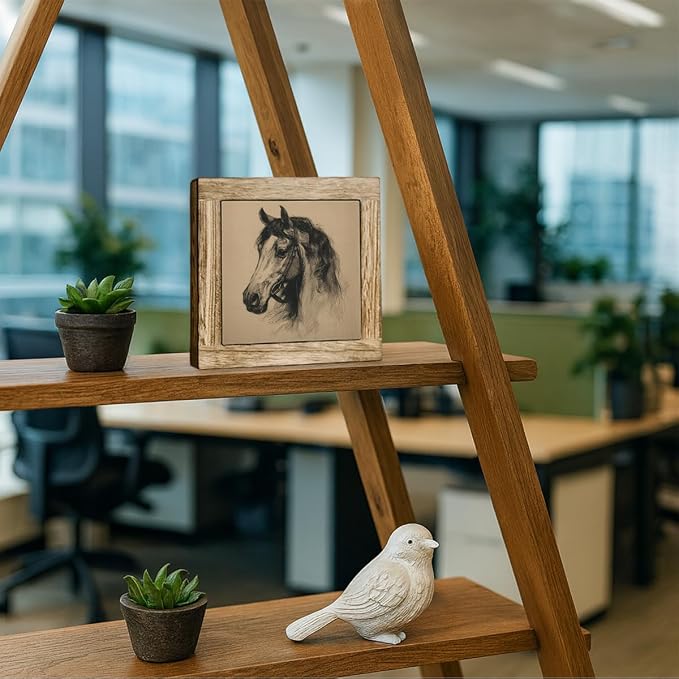 Vintage Horse Wooden Desktop Sign, Equestrian Animal Wood Plaque Tabletop Decor, Rustic Farmhouse Horse Line Art Wooden Sign for Home Office Shelf