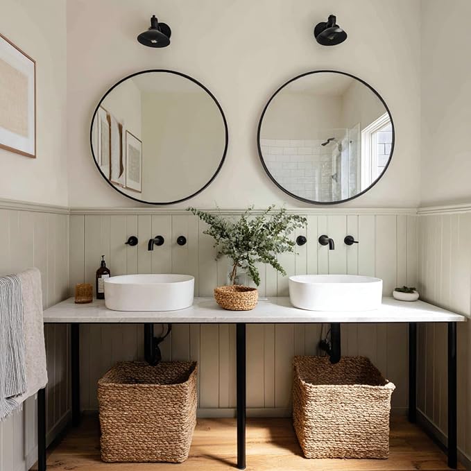 Sunniry Black Round Mirror 24 inch, 2 Pack Black Circle Mirror, Round Wall Mirrors Metal Frame for Bathroom, Bedroom, Living Room, Hallway.