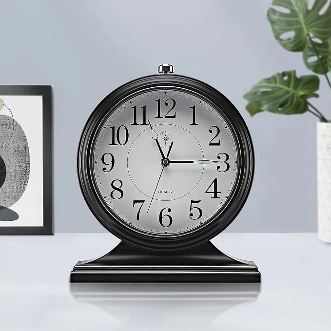 10-inch Vintage Mantel Desk Clock, Silent Desk Clock for Living Room Décor, Easy to Read Larege Retro Mantel Clocks for Fireplace and Shelf Decoration.(Black)