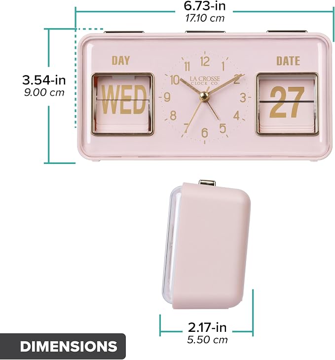 La Crosse Clock 636-379P Daily Flip Pink Tabletop Alarm Clock with Calendar