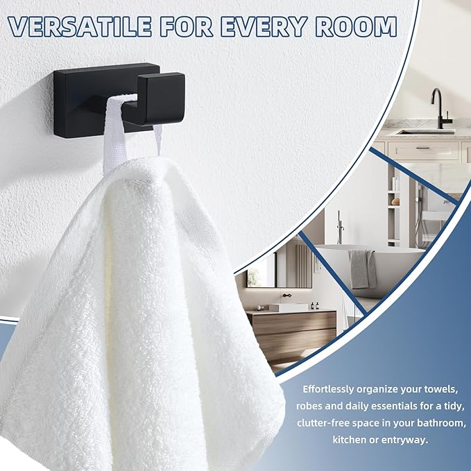 Suyar Matte Black Towel Hook, SUS 304 Stainless Steel Bathroom Robe Holder, Shower Towel Hanger, Wall Mounted