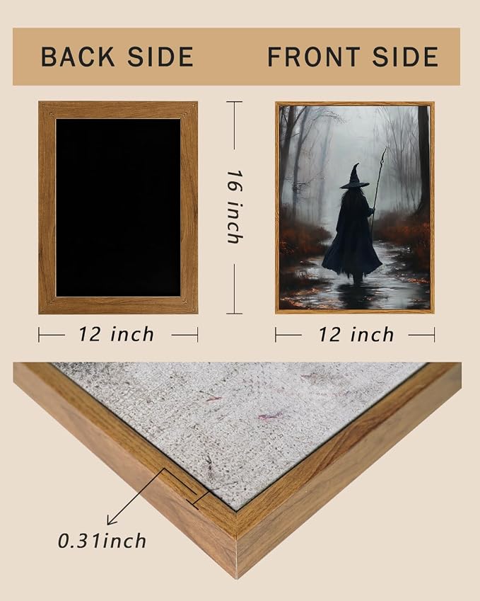 ARPEOTCY Vintage Framed Canvas Wall Art, 12x16 Inch Spooky Witch Halloween Wall Art for Living Room Bedroom Gallery, Dark Academia Bathroom Wall Art Decor Aesthetic