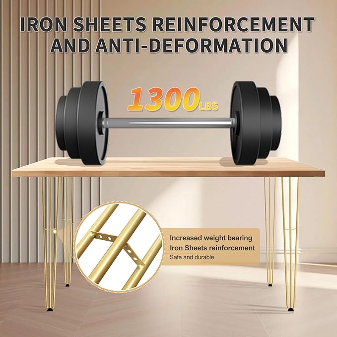 28Inch Hairpin Table Legs Golden Set of 4 Desk Legs,1300lbs Load Capacity ， Rodsfor Coffee Table, Night Stand Desk Bench，Desk, Bench Desk Dining End Table Chairs