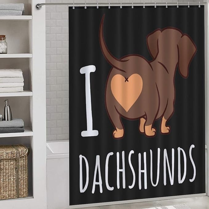 Dachshund Print Shower Curtain Cute Dachshund Lovers Dogs Pattern Duty Fabric Shower Curtains Set Bathroom Polyester Waterproof with 12 Hooks, 66x72Inch（168x183cm）