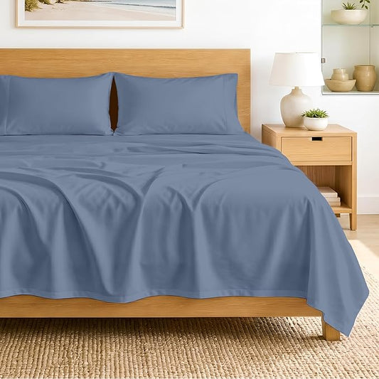 SGI bedding RV Short Queen Sheet Set 60x75, 600 TC Egyptian Cotton, 4 Piece Luxury Hotel Collection, Ultra Soft & Breathable, Fits RV Mattress Camper & Trailer, 15 Inch Pocket, Mediterranean Blue