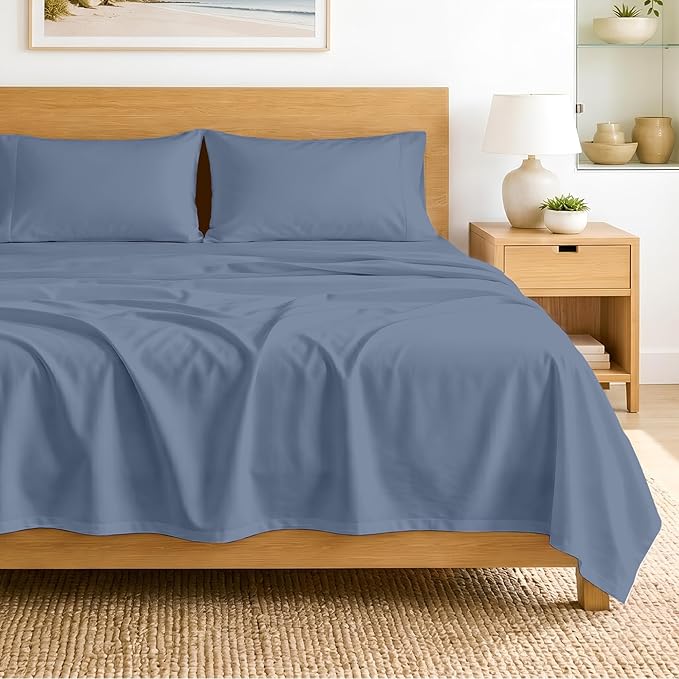 SGI bedding 100% Egyptian Cotton Sheets King Size – 600 Thread Count Sheets Set, Soft, Cooling, 15" Deep Pocket, Luxury Hotel Bedding, Breathable, Durable - Mediterranean Blue