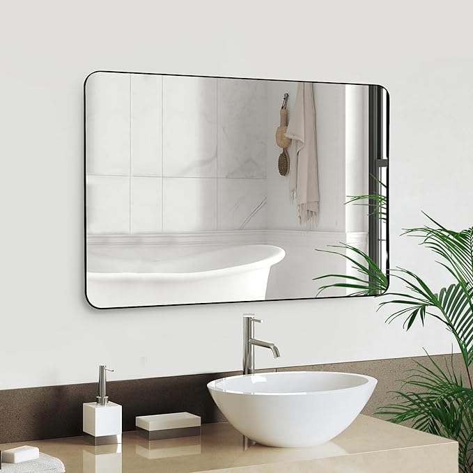 CULER Black Bathroom Wall Mirror,20 x 30 Inch Rectangle Vanity Modern Tempered Glass Mirror for Bedroom,Living Room,Entryway (20x30 Inch, Black)