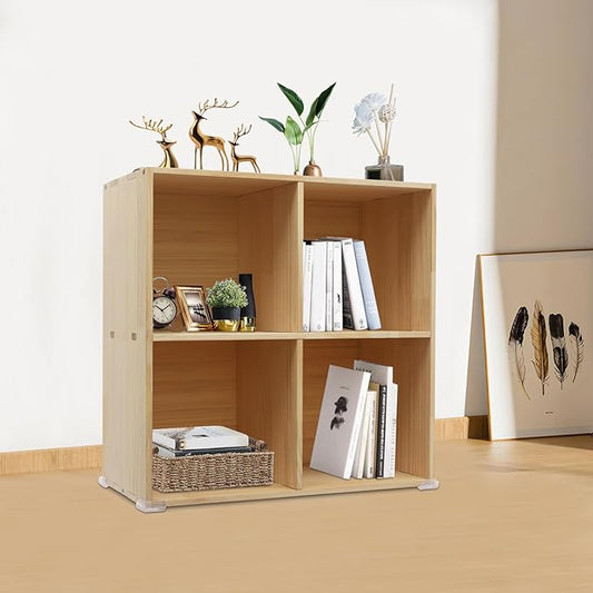 4 Cube Storage Organizer, Solid Wood Bookshelf, Vertical Or Horizontal Bookcase Horizontal Bookshelf, Bookcase for Bedroom, Living Room, Office (Natural Wood, 4-Cube, 2)