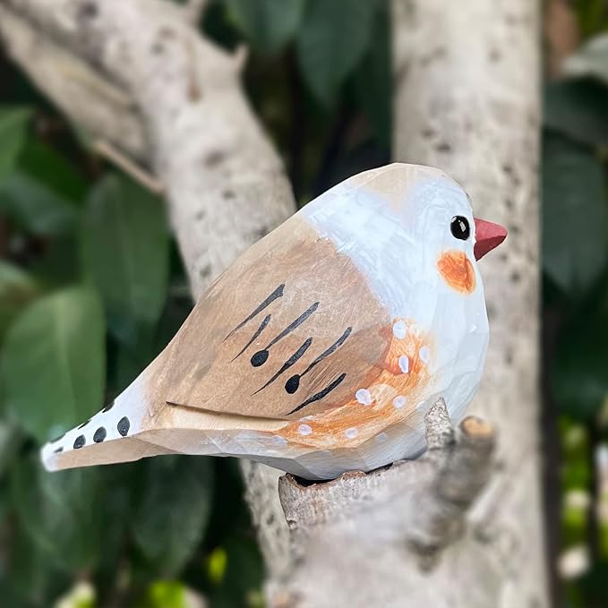 Bird Figurines Hand Carved Painted Wooden Statues for Home Decor, Gift for Bird Lovers,Housewarming, Birthday, Christmas, Anniversaries (NO.08-Brown Zebra Finch)