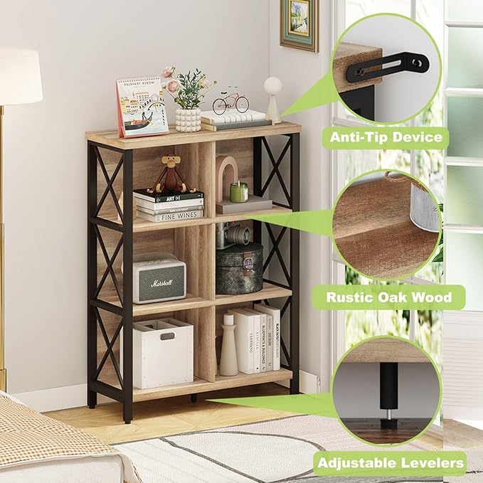 FATORRI 6 Cube Storage Organizer Bookshelf and Small Bookcase for Home Office (Rustic Oak)